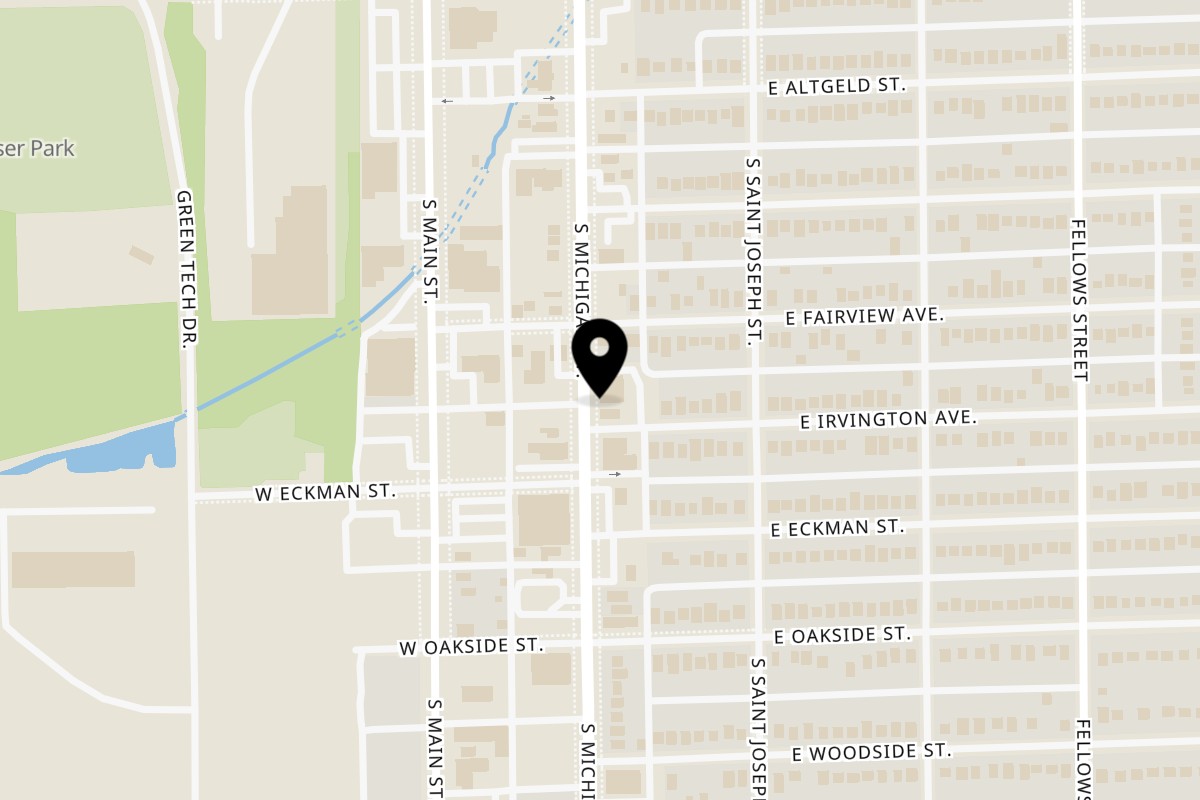 Map showing the location of Deja Soul on 2620 S Michigan St in South Bend